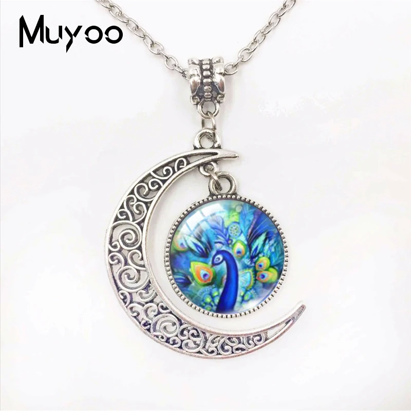 Ожерелье в богемном стиле с павлином и красивой луной ожерелье павлиньими