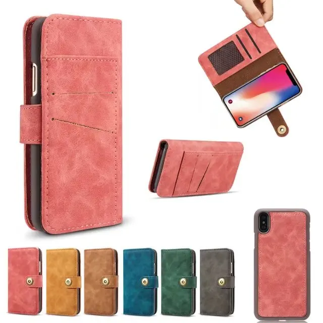 Retro Leather Stand Case for Samsung Galaxy NOTE 9 8 S9 S8 Plus S7 Edge Iphone X 7 6 5S Magnetic Card Wallet Flip Removable |