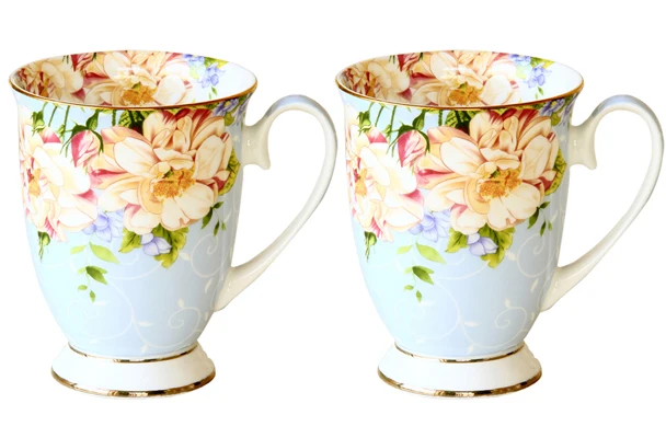 300 мл, керамическая кофейная кружка из костяного фарфора, кафе tazas с цветочным рисунком, креативная керамическая чайная чашка, винтажная чайная церемония - Цвет: blue and blue