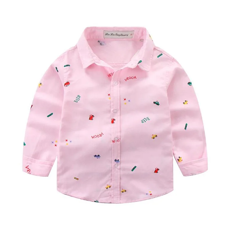 Новые рубашки для мальчиков рубашка с принтом машины Детские длинными рукавами