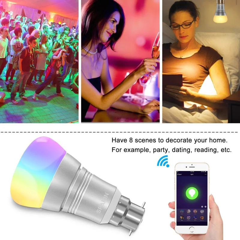 Умный WiFi светильник лампа 8 Вт RGB Bluetooth меняющая цвет с регулируемой яркостью Wake Up