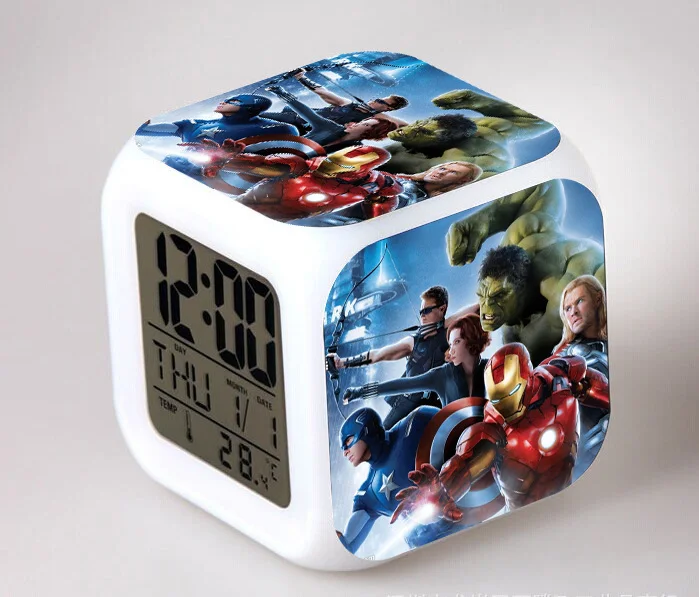 2 Marvel Мстители изменение цвета светодиодный Будильник фигурка Капитан Америка Железный человек цифровой Куб декор Освещение игрушки - Цвет: 2