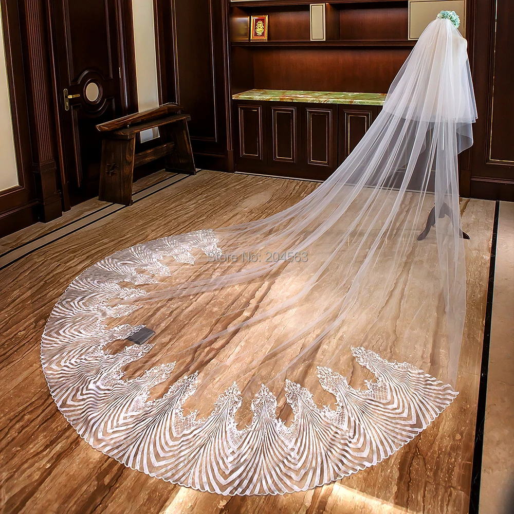 Двухслойная роскошная кружевная свадебная фата длиной 4 метра с