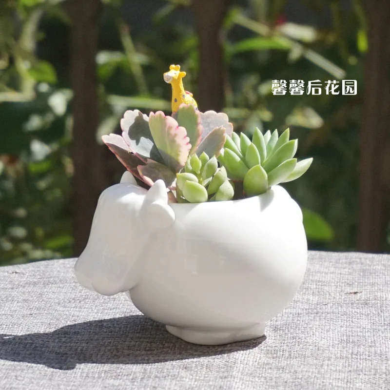 Kawaii маленький животный керамический цветочный горшок, белый фарфор, суккулентные растения, цветочный горшок, домашний декор, Садовая ваза, настольные мини-украшения - Цвет: Cow