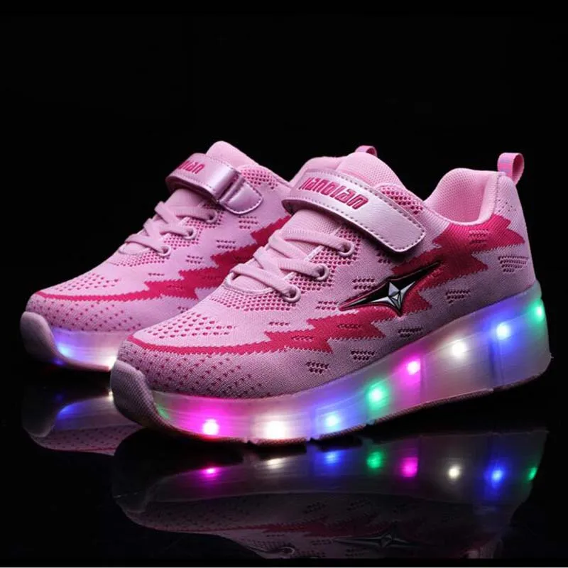 2018 Children's LED shoes USB Charging men women charging wheel sneakers casual big kids glowing shoe size 28-40 | Детская одежда и