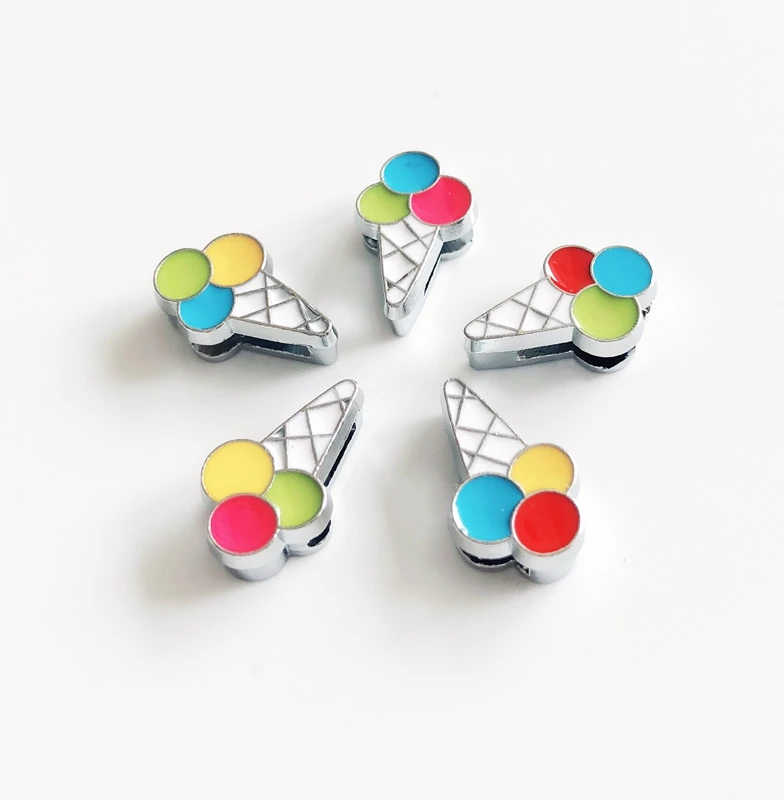 50PCS 8MM Enamel Ice Cream Slide Charms Beads DIY Accessory Fit 8mm Wristband Pet Dog Collars Belts Strips Keychain | Украшения и