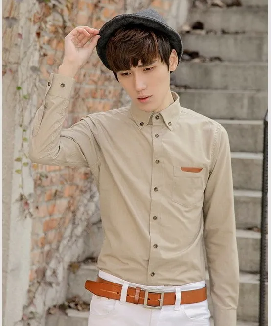 Hot Sale Camisa Masculina 2015 New Men Shirts Casual Slim Solid Long Sleeve All Match Turn Down Collar Business Blusa | Мужская одежда