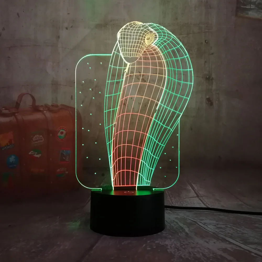 Новый Животный кобра 3D светодиодный RGB ночник Lihgt 7 смешанных двух цветов Новинка