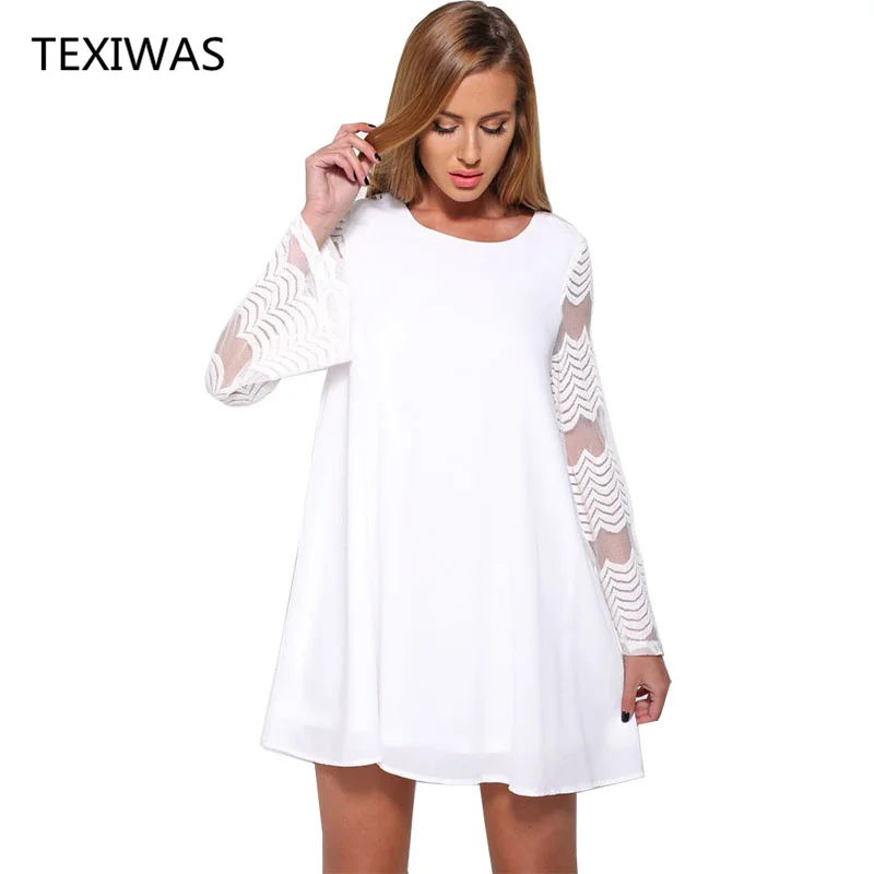 Женское шифоновое платье с длинным рукавом TEXIWAS белое или черное повседневное