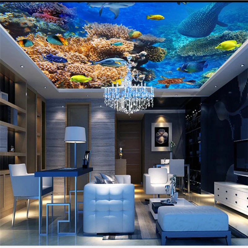 wellyu Custom wallpaper 3d murals beautiful underwater world fish creatures zenith ceiling fresco papel de parede | Обустройство дома