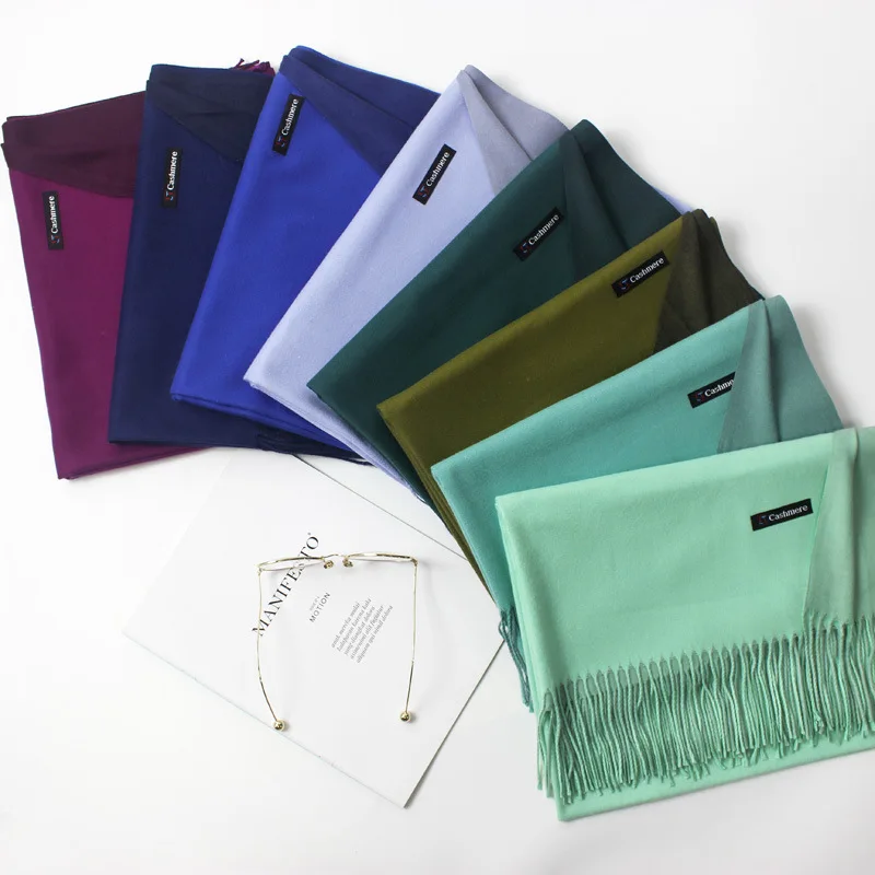 

SC286 Women Double Side Warm Scarf Solid Two Color Winter Pashmina Female Stole Long Thick Fashion Shawl 2018 NEW 180x70cm