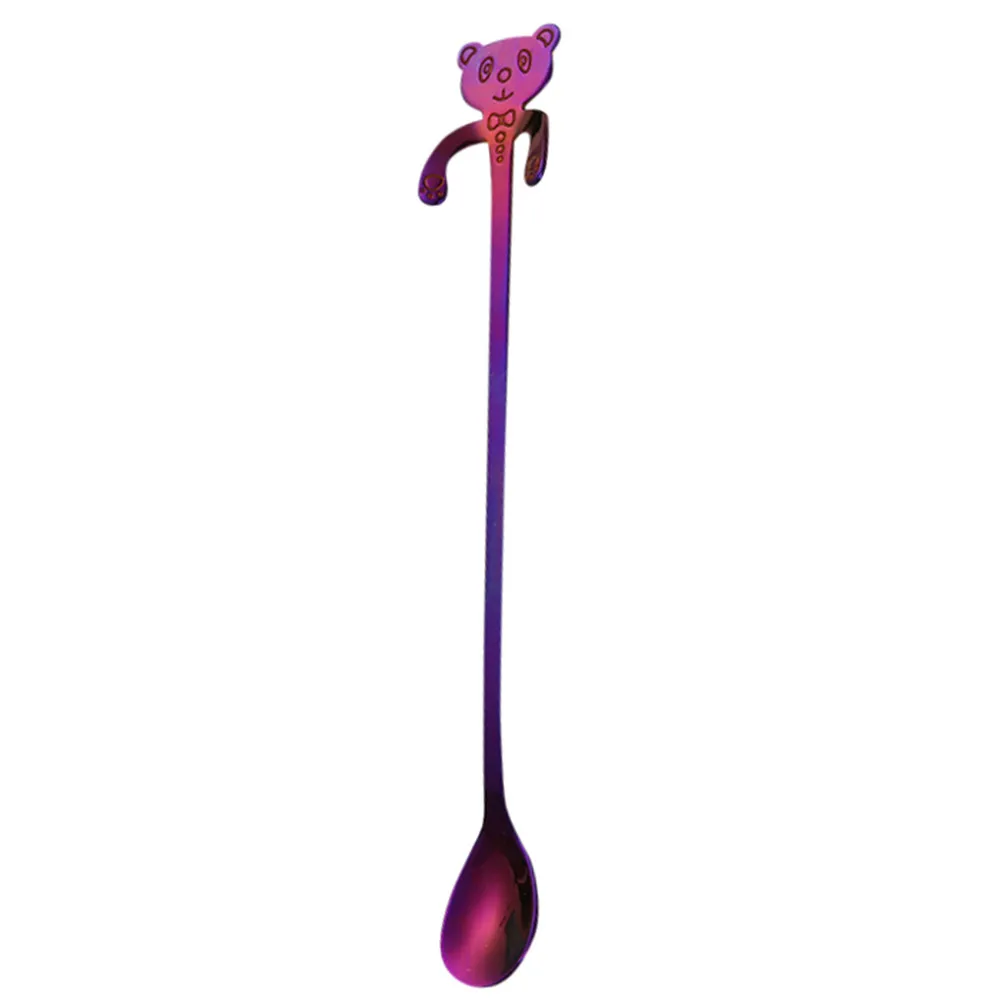 Purple Милая ложка с медведем ложка с длинной ручкой столовые приборы кофейные питьевые Инструменты кухонный гаджет товары для кухни - Цвет: Purple