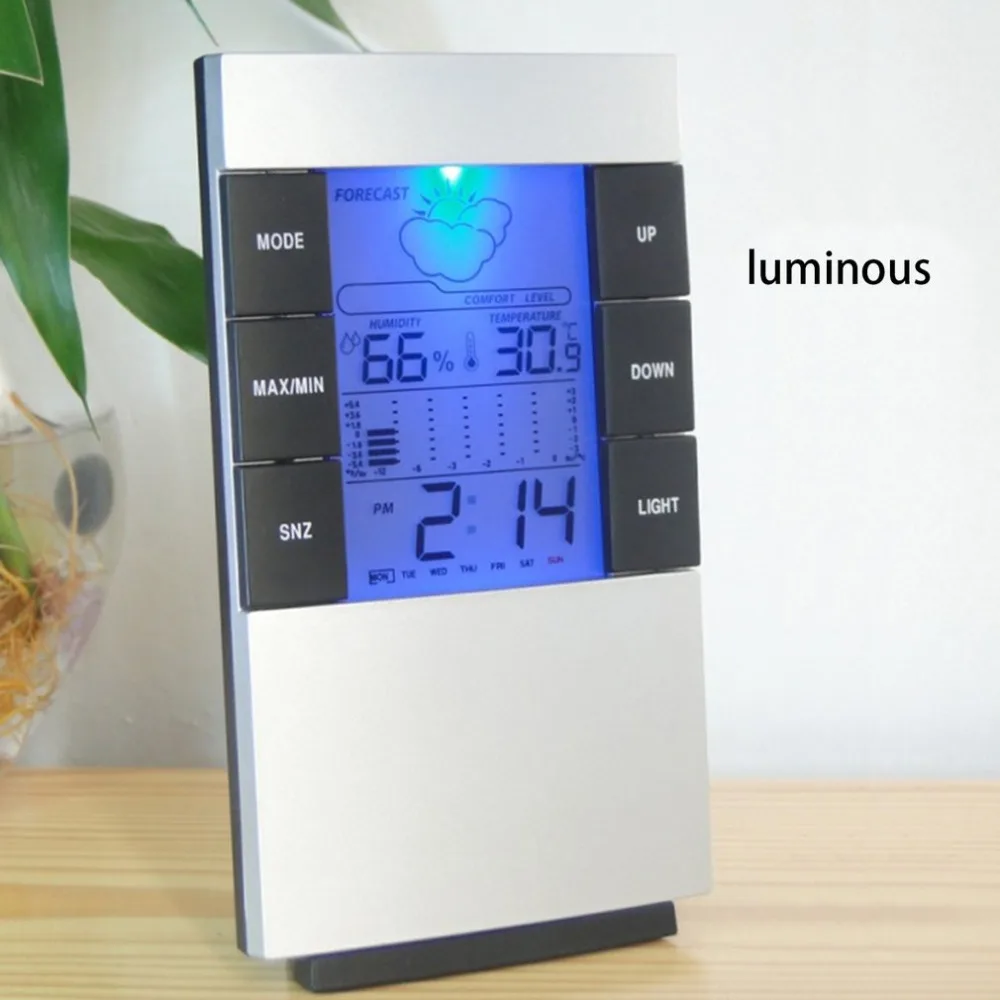 Digital Weather Forecast Station Alarm Clock Kids LCD Screen Temperature Humidity Backlight Monitor With Snooze Function