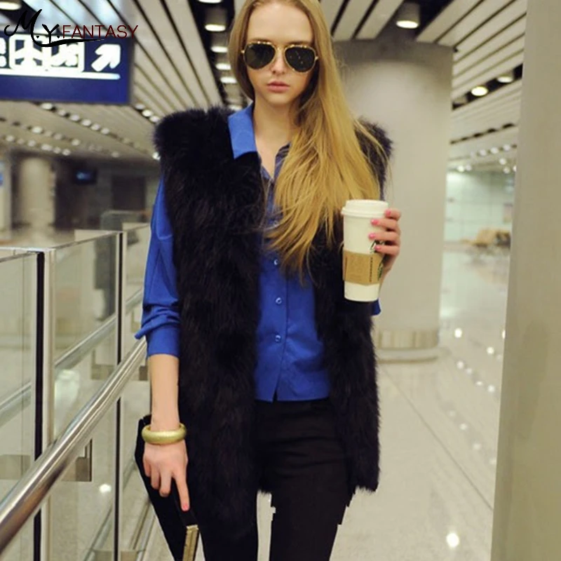 дубленки женские из искусственного лисьего меховой жилет v-шейка вырезом меховые