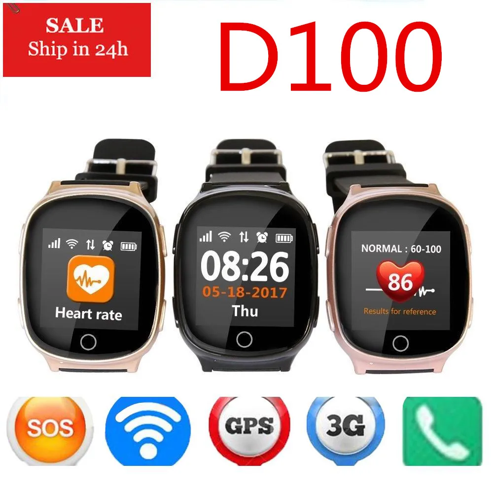 Умные часы D100 Elder's Gps+ Lbs+ Wifi с отслеживанием сердечного ритма и функцией аварийной сигнализации для iOS Android