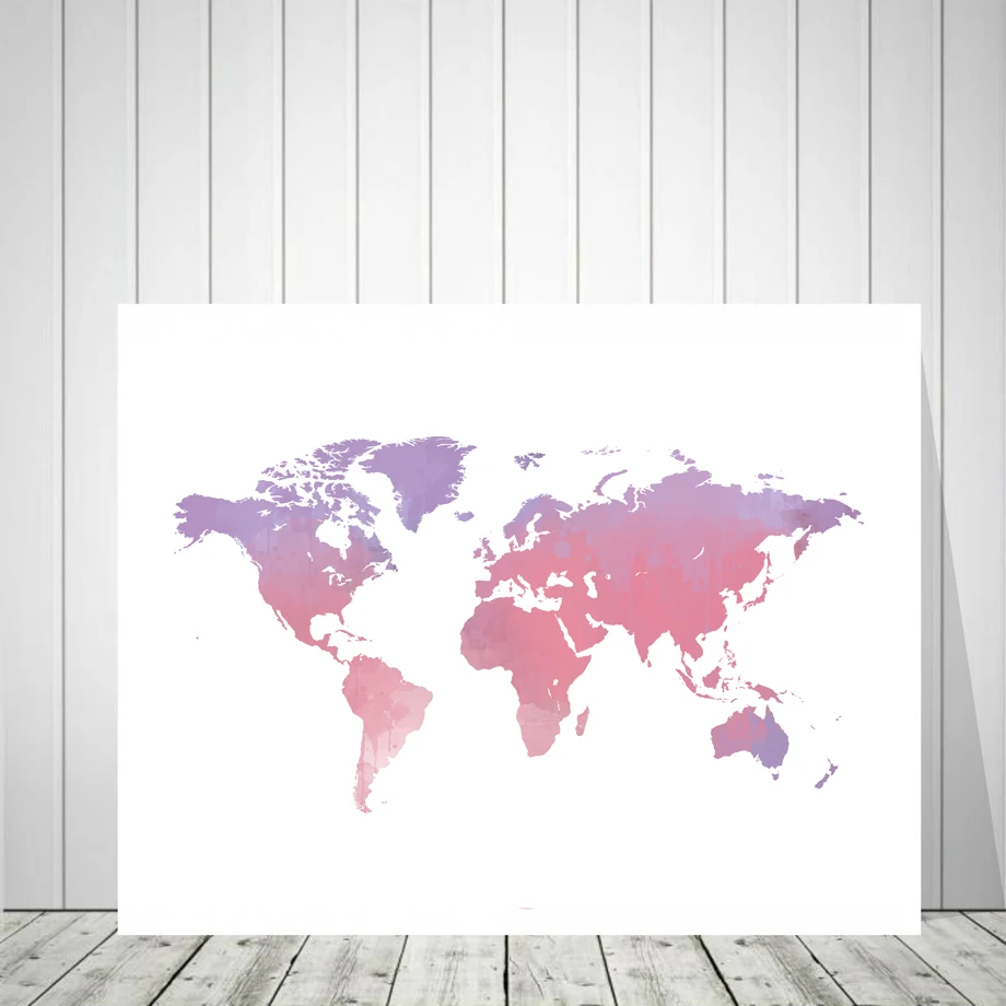 Фото Картина на холсте с большой розовой картой мира скандинавские постеры и принты