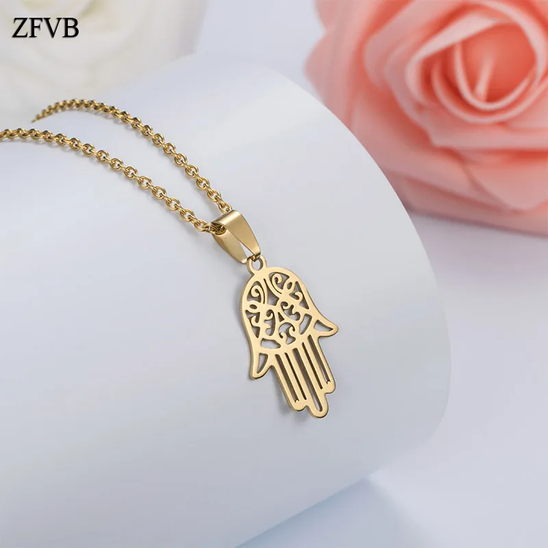ZFVB Мода Для женщин Фатима рука подвеска Цепочки и ожерелья из нержавеющей стали