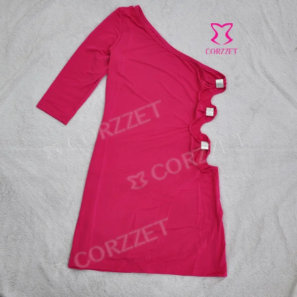 Милое облегающее платье на одно плечо с рукавом до локтя и вырезом сбоку Летние