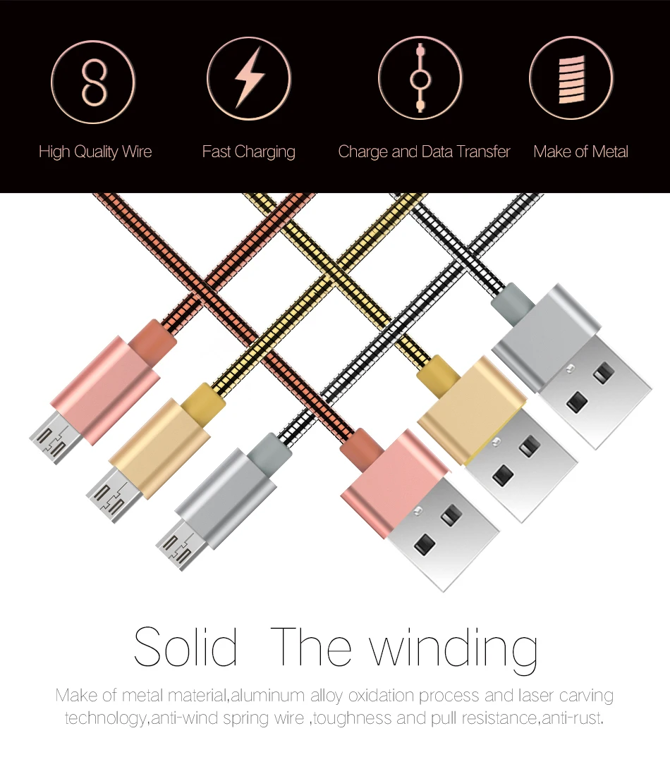 Remax металлический пружинный Micro type-c USB кабель для синхронизации данных 2.1A двусторонний зарядный кабель для быстрой зарядки iphone samsung