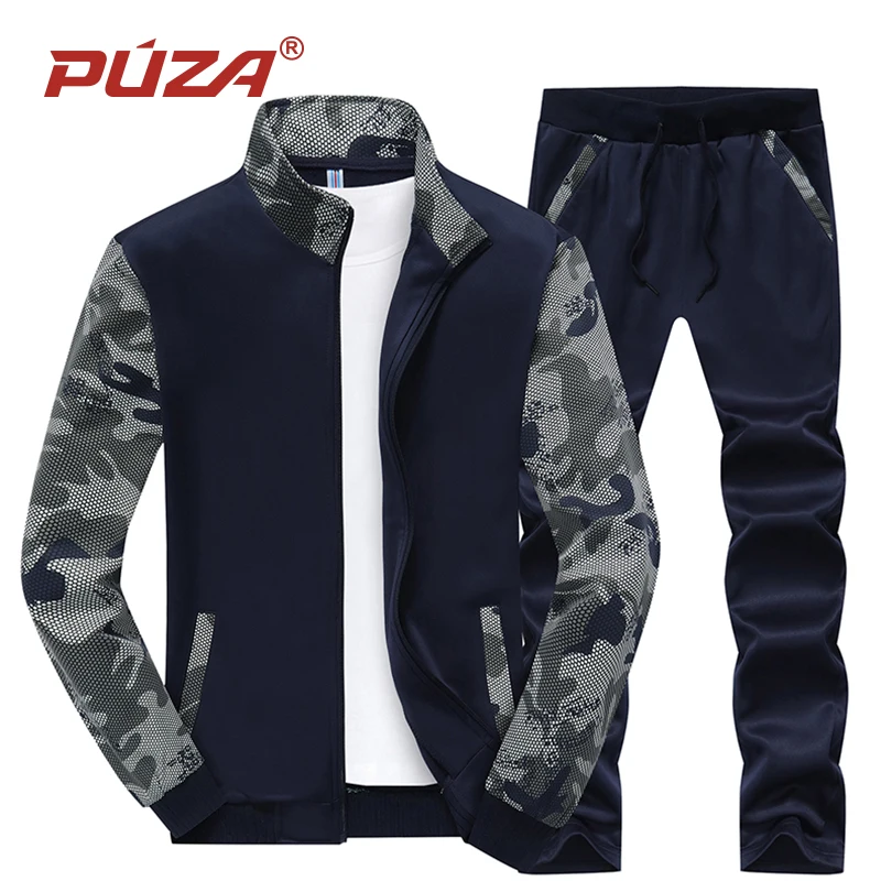 Puza бренд 2018 Новый толстовки набор мужчин камуфляж Весна флис мужской костюм для