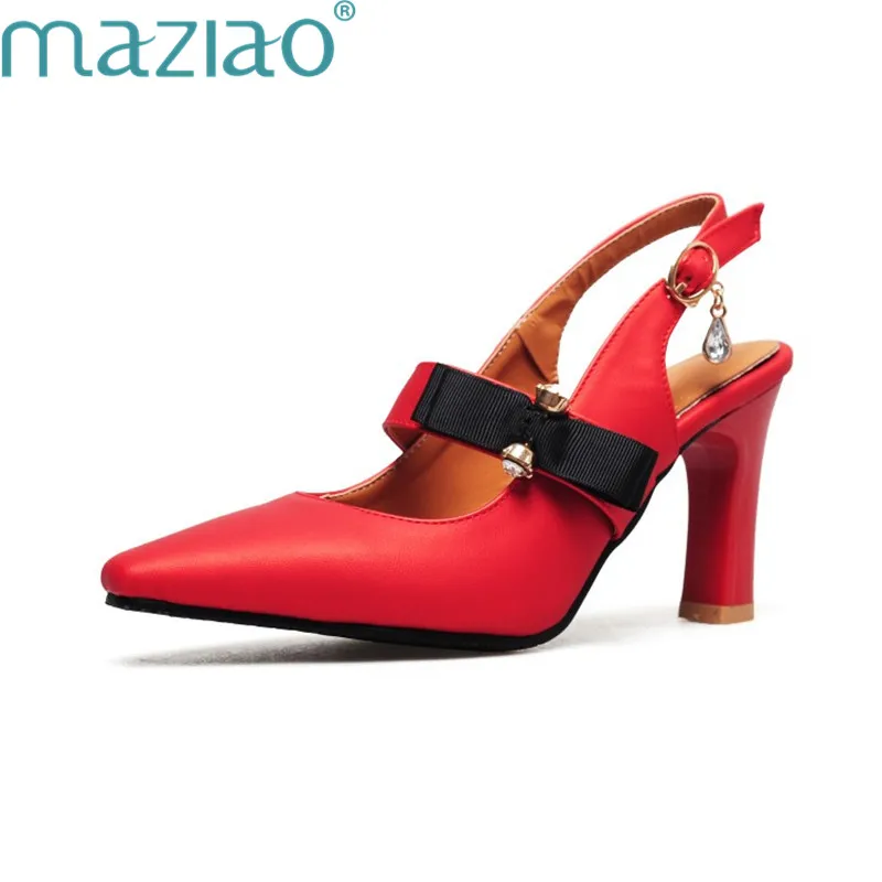 Shoe Pointed Toe Color Matching Rhinestones Metal Decoration Sweet Red Party High Heel Ladies Casual Shoes MAZIAO | Обувь