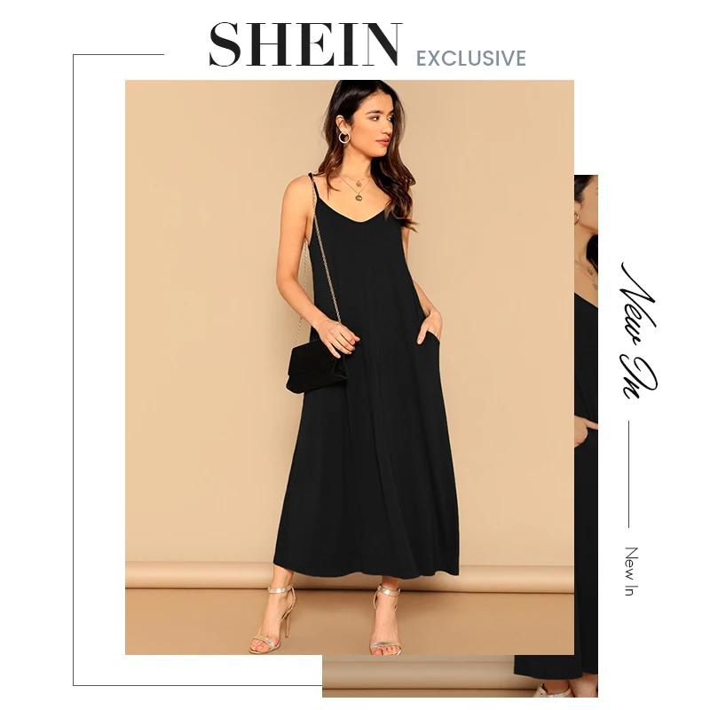 SHEIN Платье На Бретелях С Карманом, Повседневное Прямое Платье Без Рукавов Летнее Стильное Платье