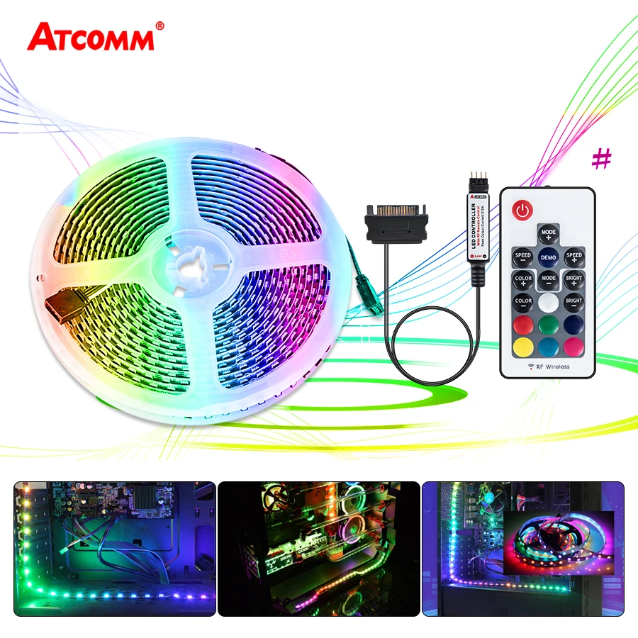 3535 RGB LED Strip Light 0.5m 1m 1.5m 2m SATA Лента Полный комплект с 17 ключами RF Remote ленты для