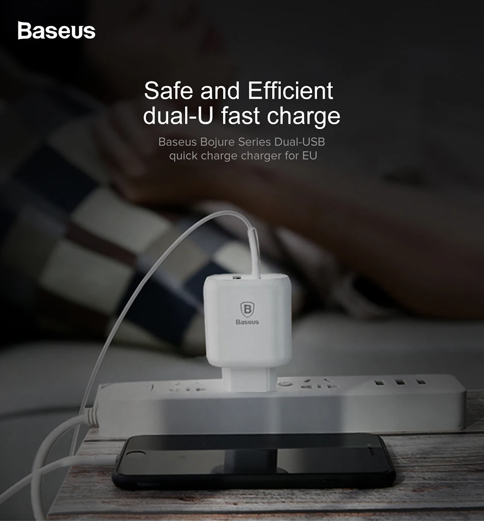 Baseus Quick Charge QC 3,0 Dual USB зарядное устройство для телефона для iPhone X 8 универсальное дорожное настенное USB зарядное устройство для samsung S9 Xiaomi EU Plug