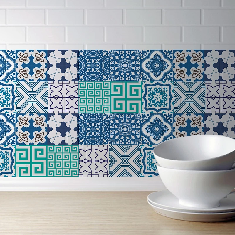 

3D Arabian Style Retro Tile Stickers Bathroom Kitchen Home Decor Wall Stickers Kitchen Self Adhesive Decor 20x100cm