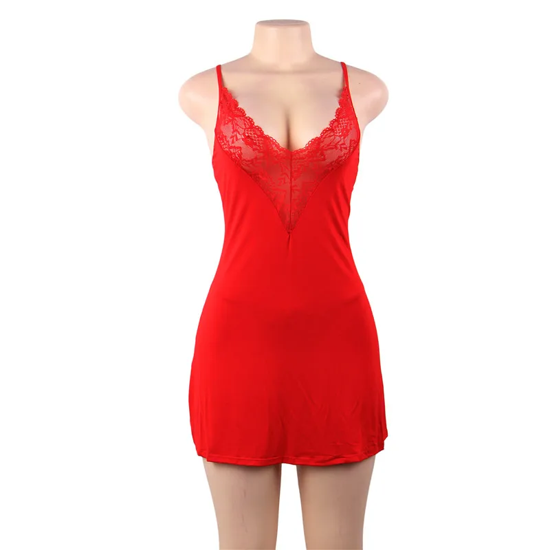 red nightdress Нижнее белье, ночное белье, хлопок, сексуальная одежда для сна, открытая спина, v-образный вырез, однотонная мини сексуальная ночная рубашка размера плюс, ночные рубашки для женщин R80729 - Цвет: red nightdress