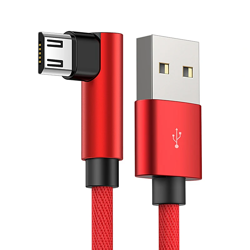 Micro USB кабель 2A быстрое зарядное устройство шнур 90 градусов локтевой нейлоновая