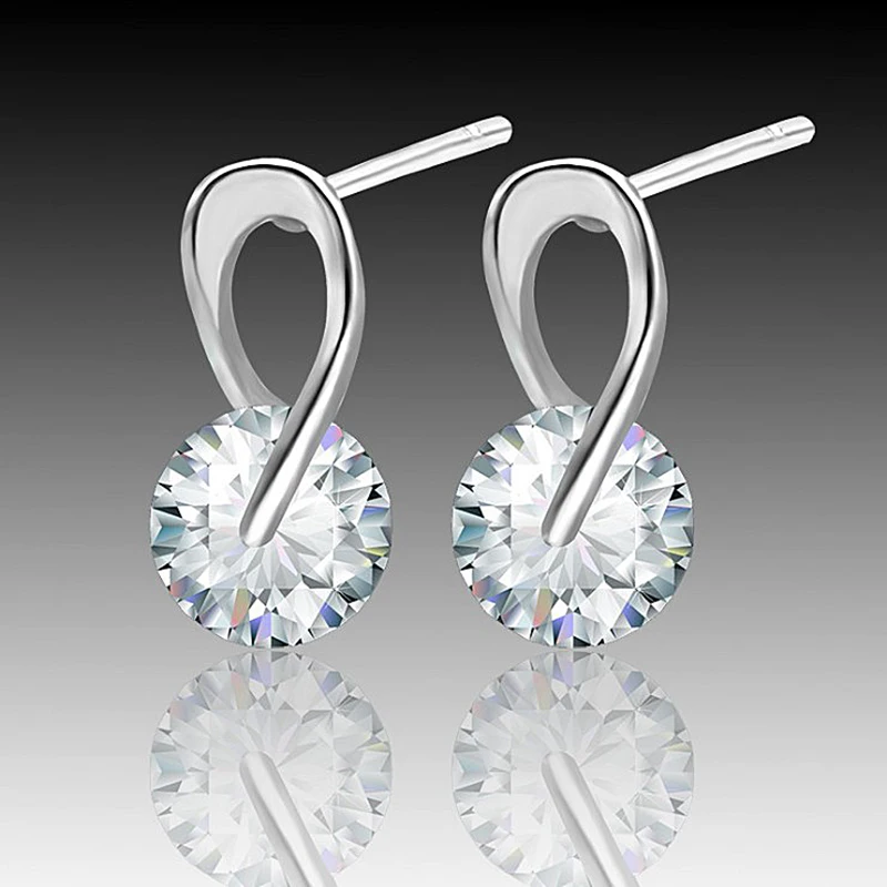 Женские посеребренные серьги гвоздики с австрийским кристаллом Er208|crystal stud