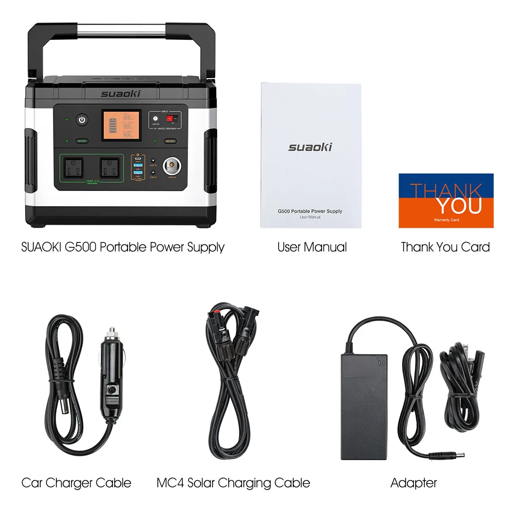 Suaoki G500 Portable Power Station 500Wh 300W AC/DC 12V Portable Rechargeable Solar Generator Jump Starter Outdoor Camping