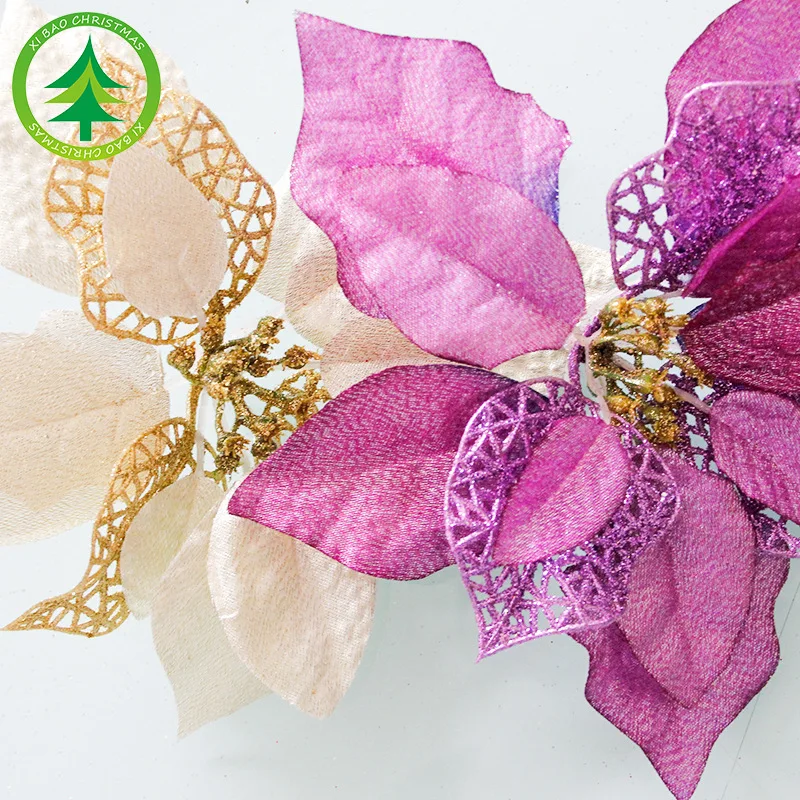 10PCS/LOT 22cm Christmas Flower Tinsel Decoration 4Color For Tree Party Weeding Hanging Pendants Ornaments |