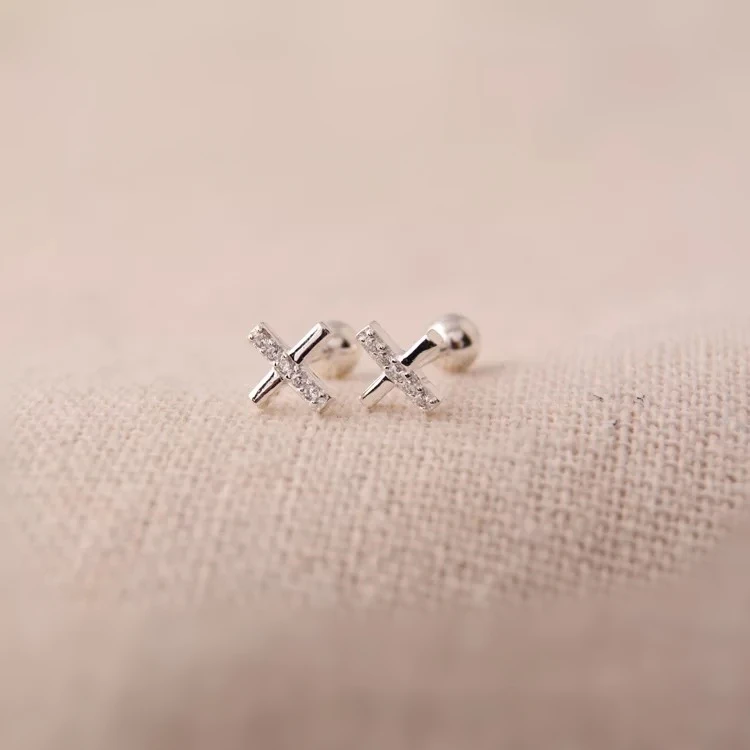 Серьги из стерлингового серебра S925 пробы, модные простые серьги в форме кроса, маленькие серьги в виде косточки для ногтей, серьги для диких девушек, серебряные украшения для ушей