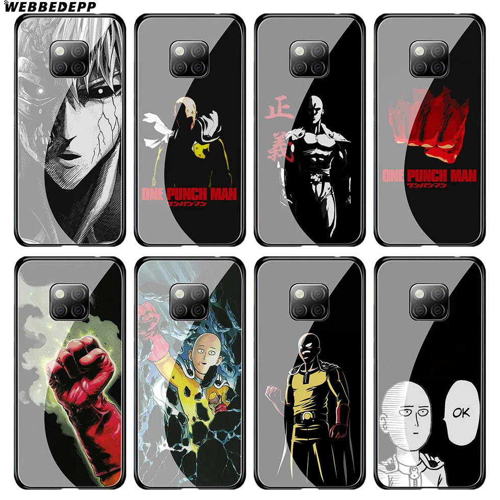 WEBBEDEPP One Punch Man Cartoon Tempered Glass Case for Huawei Mate 20 P20 P10 P Smart 2019 2018 & Honor 10 9 8X 7A Lite Pro |