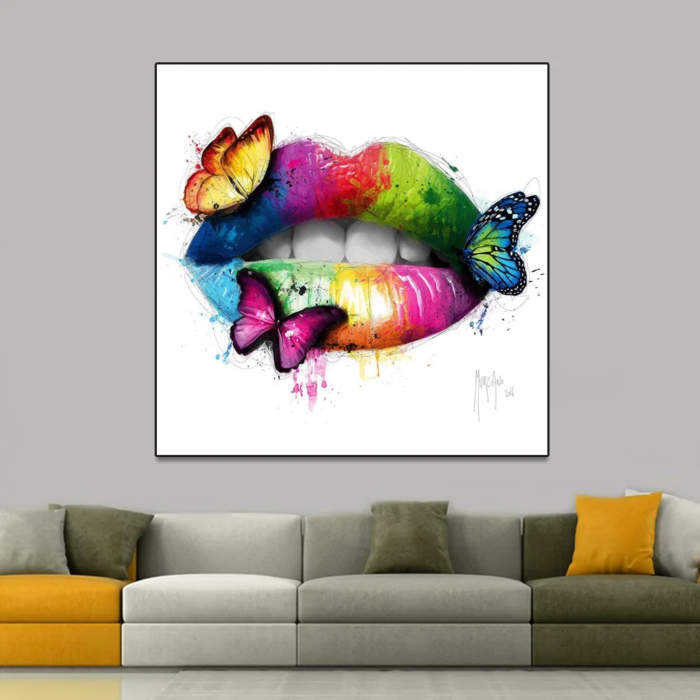 Сексуальная губная помада зубная Wall Art Живопись на холсте бабочка художественный