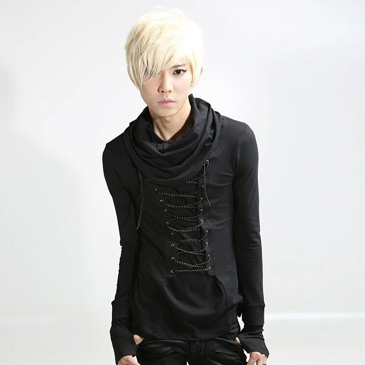 Мужская модная повседневная футболка с длинным рукавом перчатки высоким плотно