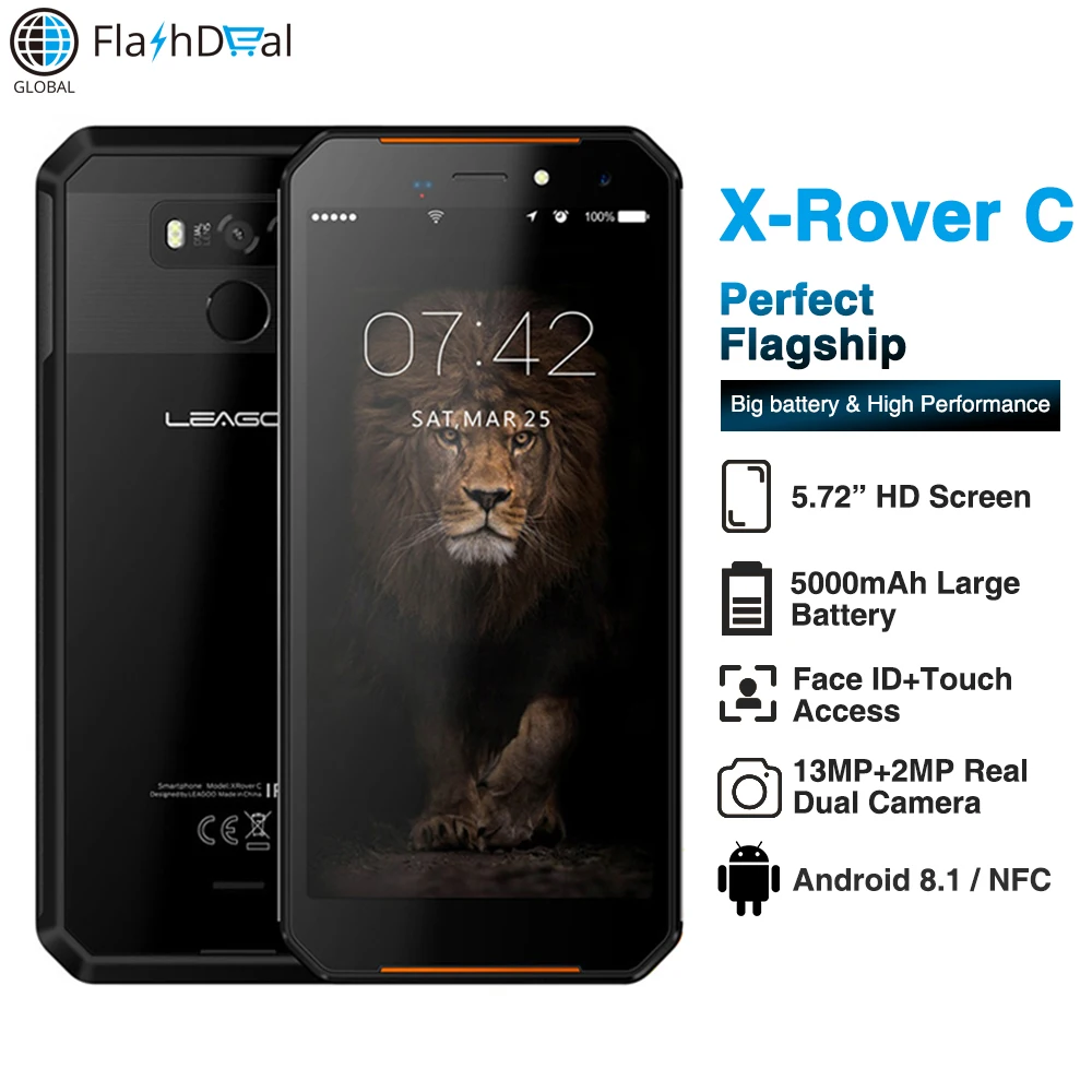 LEAGOO XRover C IP68 Waterproof Smartphone Fingerprint Face ID 4G 5.72" IPS 5000mAh 2GB 16GB 13MP Dual Rear Cams Mobile Phone |