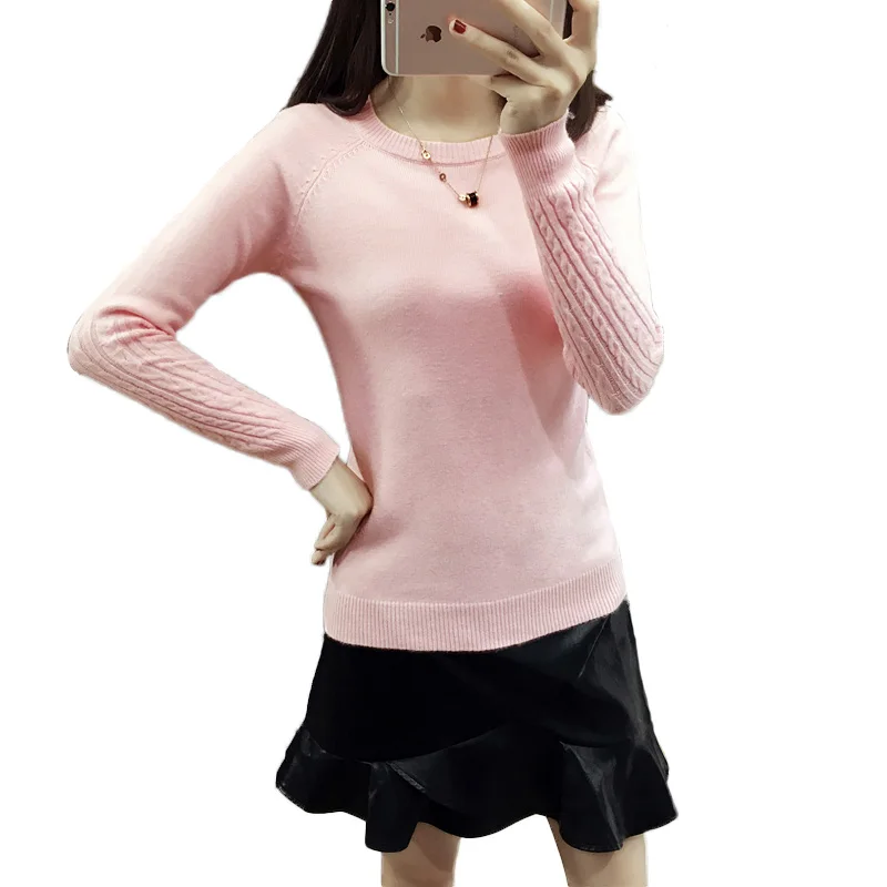 Autumn New Solid Color Women Knit Sweater O Neck Long Sleeve Weave Pattern Female Fashion Slim Thick Section Winter Warm Tops | Женская