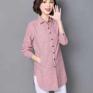 Блузка женская в полоску, из 100% хлопка, с длинным рукавом