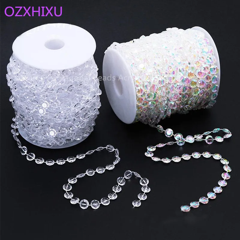 

3m 10mm White Tranparent Octagonal Beads Acrylic Wedding Party Decors decoratio Diamond Crystal Garland Hanging Lights Curtain