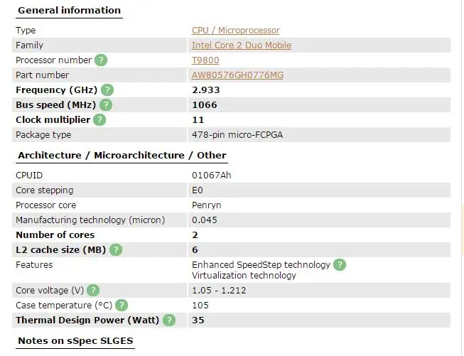 Intel Core 2 Duo T9800 ноутбук процессор PGA 478 cpu работает исправно