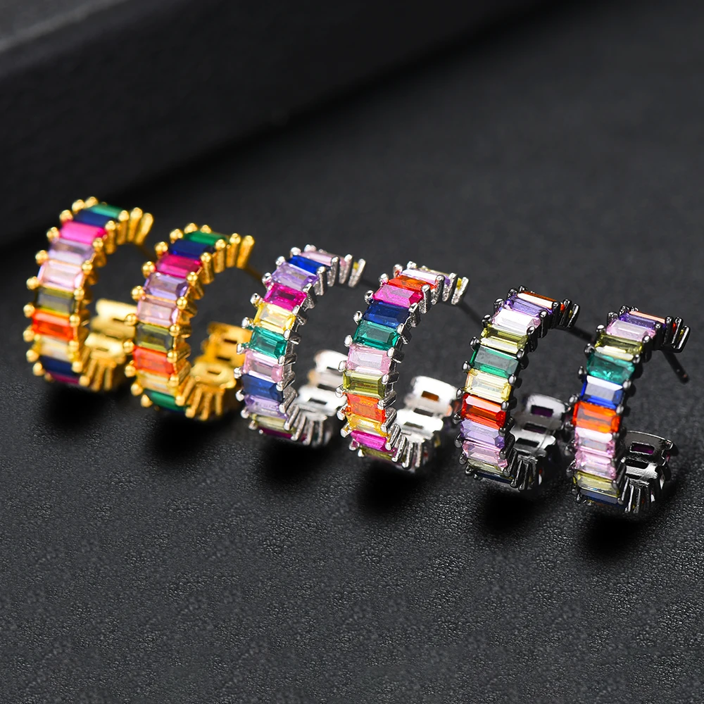 

GODKI 19MM Famous Round Rainbow CZ Popular Stud Earring For Women Accessories Full Cubic Zircon Earrings pendientes mujer moda