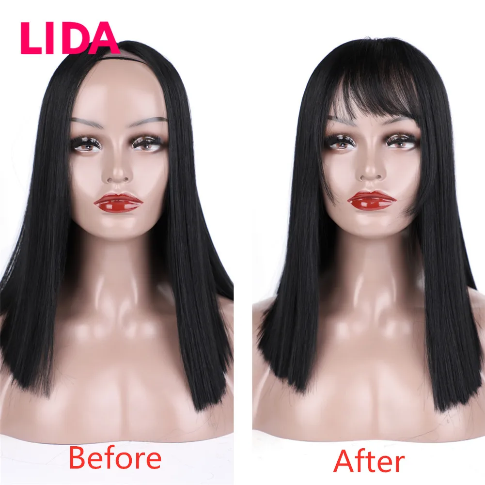 LIDA Remy Brazilian Hair Extensions 6" Short See-Through Front Bangs Clip in Bang Fringe Straight Natural Human Extension | Шиньоны и