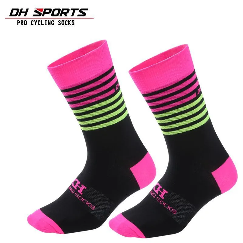 Розовый Unisex Cycling Socks Men Women bike MTB Road Bicycle Sock Racing Running riding Basketball Football Sports Socks Black pink blue - Цвет: Розовый