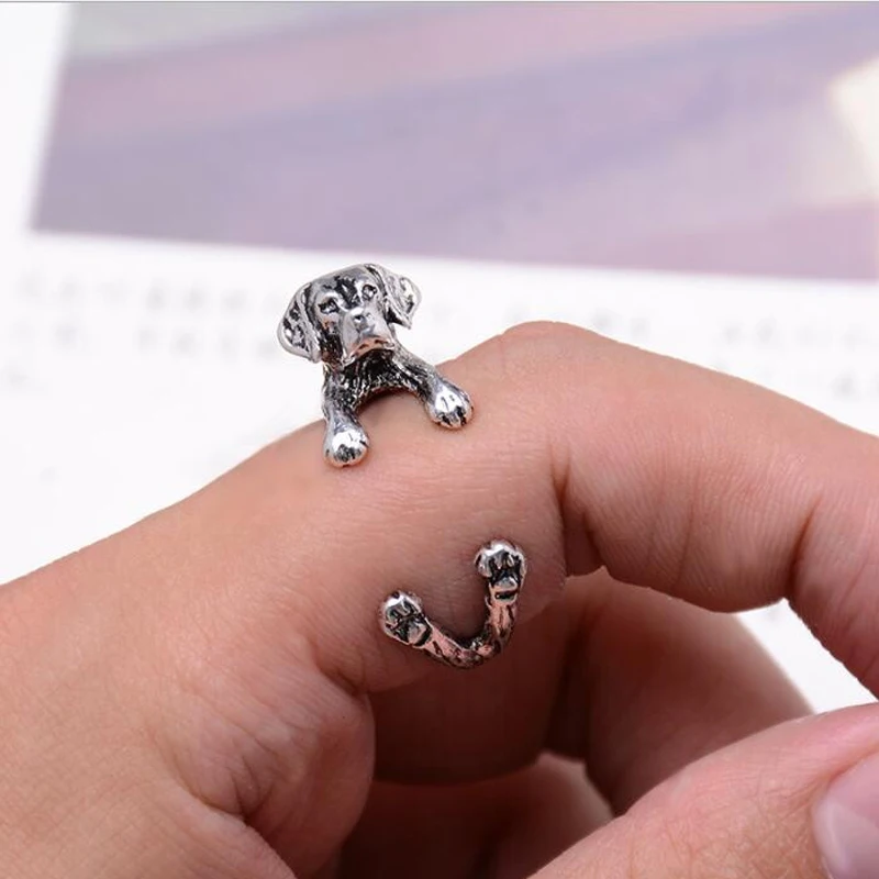 Кольца со спаниелем в стиле панк регулируемые кольца виде животных черные