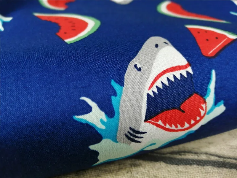 100x135 см/39 &quotx 53&quot Акула любит арбуз хлопчатобумажная ткань в синем цвете|Ткань| |