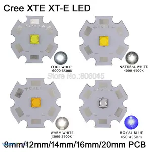 Светодиодный излучатель высокой мощности Cree XTE XT-E 5W, лампа с теплым белым, холодным белым, нейтральным белым и ярко-синим светом на печатной плате 8 мм, 12 мм, 14 мм, 16 мм, 20 мм, 20 шт.