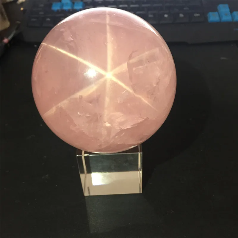 Большой размер натуральный розовый кварц хрустальный шар с шестью звездами